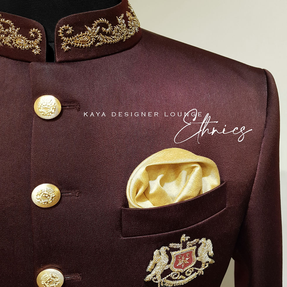 Thumbnail: Satin Finish Fabric Bandhgala Jacket (hand work) Set