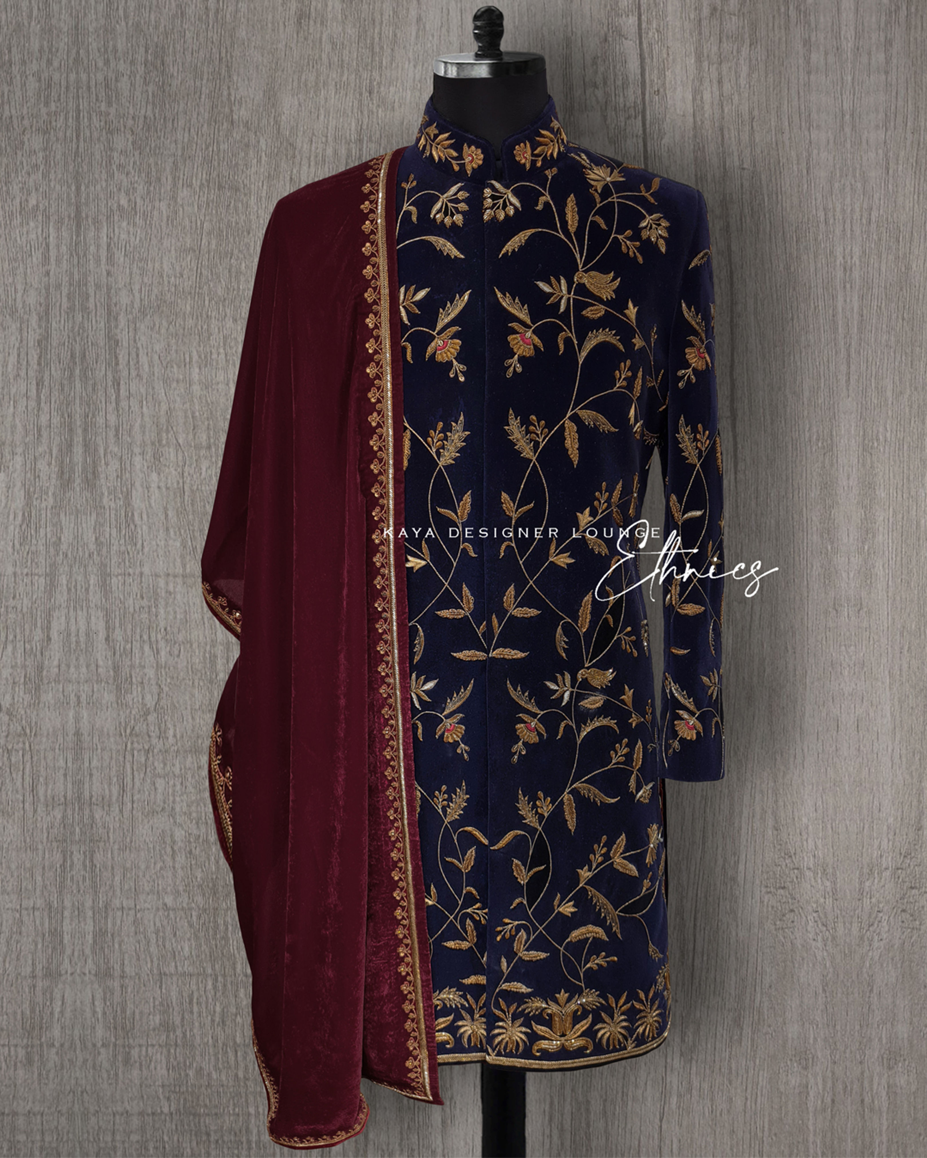 Velvet Sherwani (hand work) Set