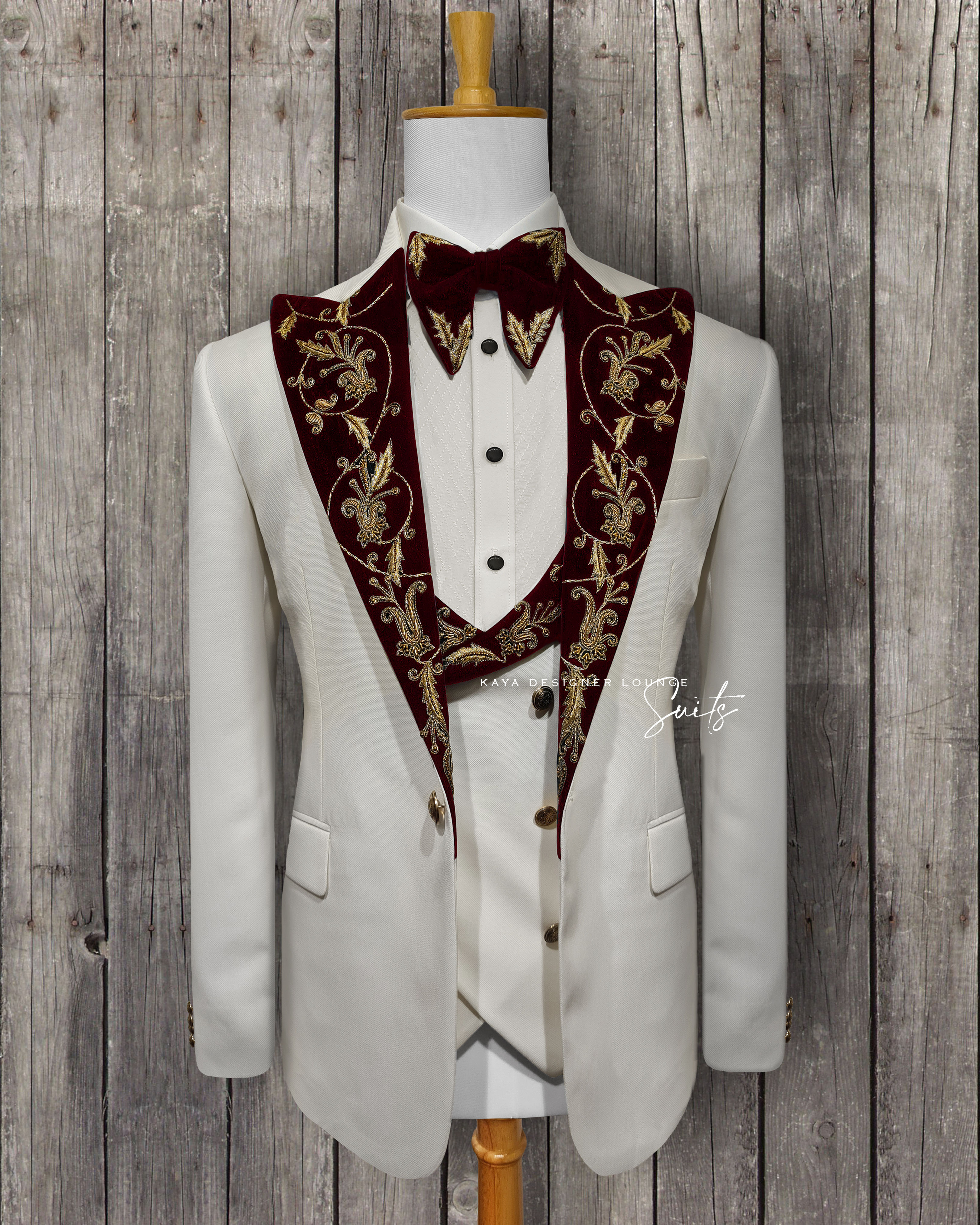 Jacket (hand work), Waistcoat (hand work), Bow (hand work) Three Piece Tuxedo