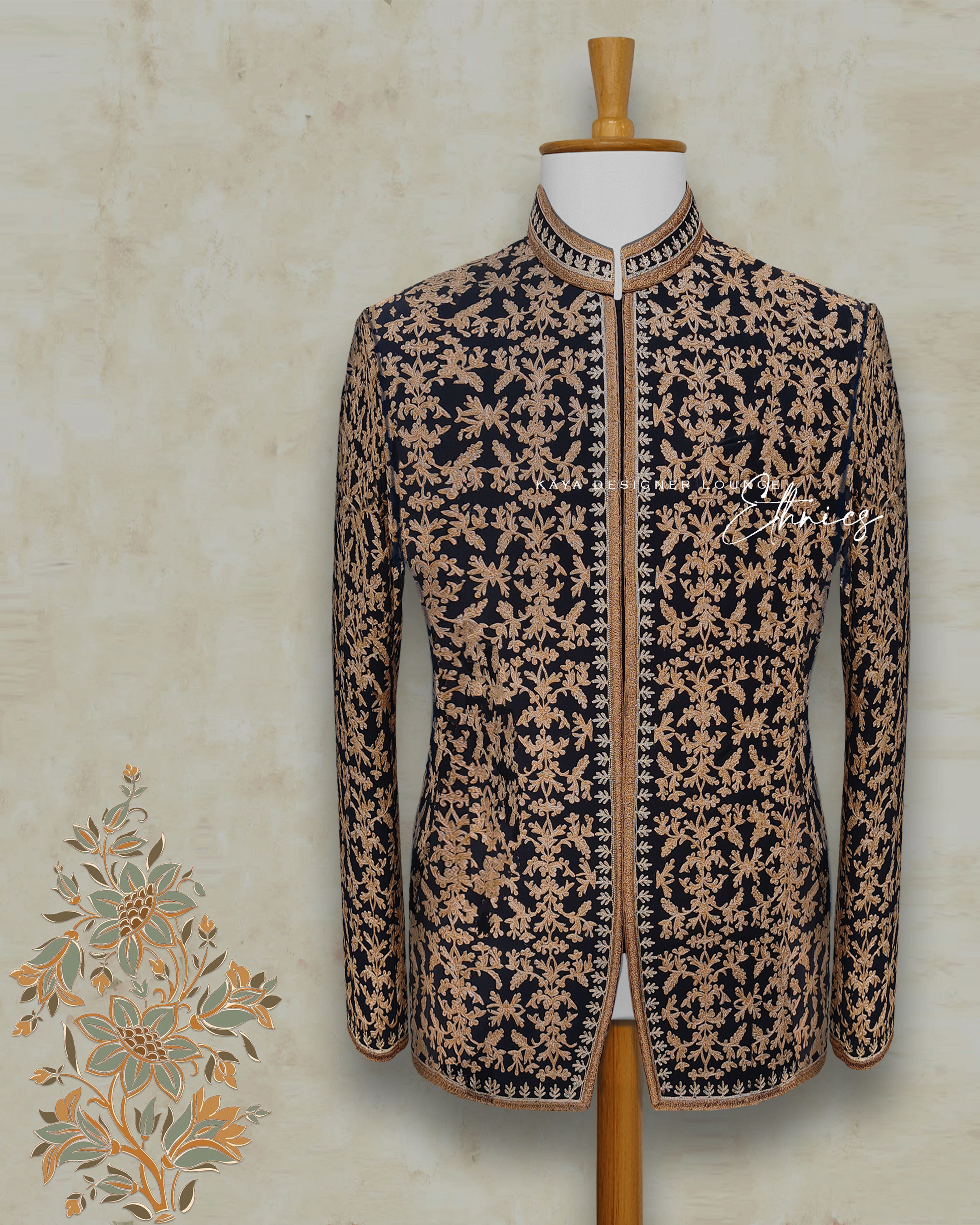 Suede Bandhgala Jacket (hand work) Set
