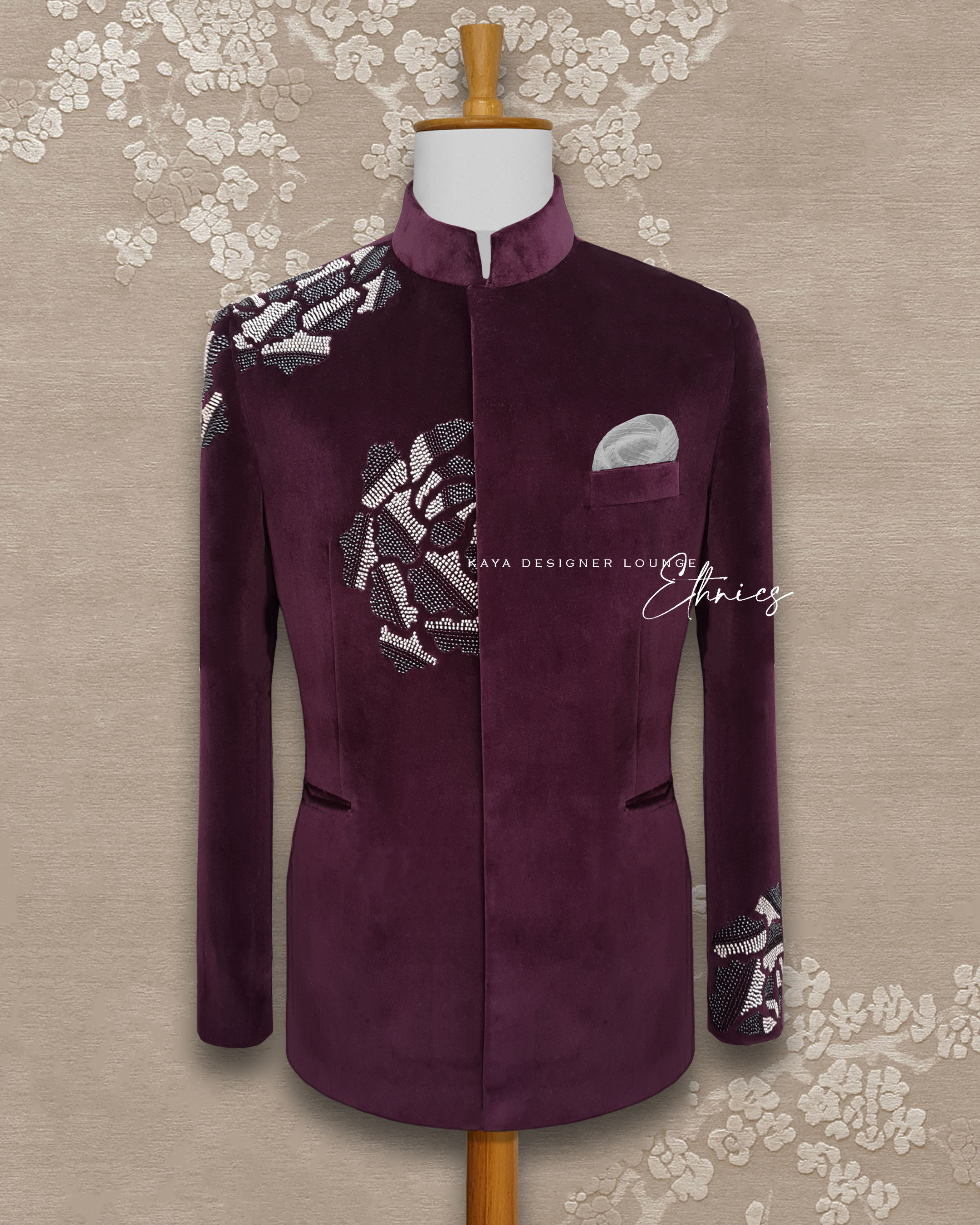 Velvet Bandhgala Jacket (hand work) Set