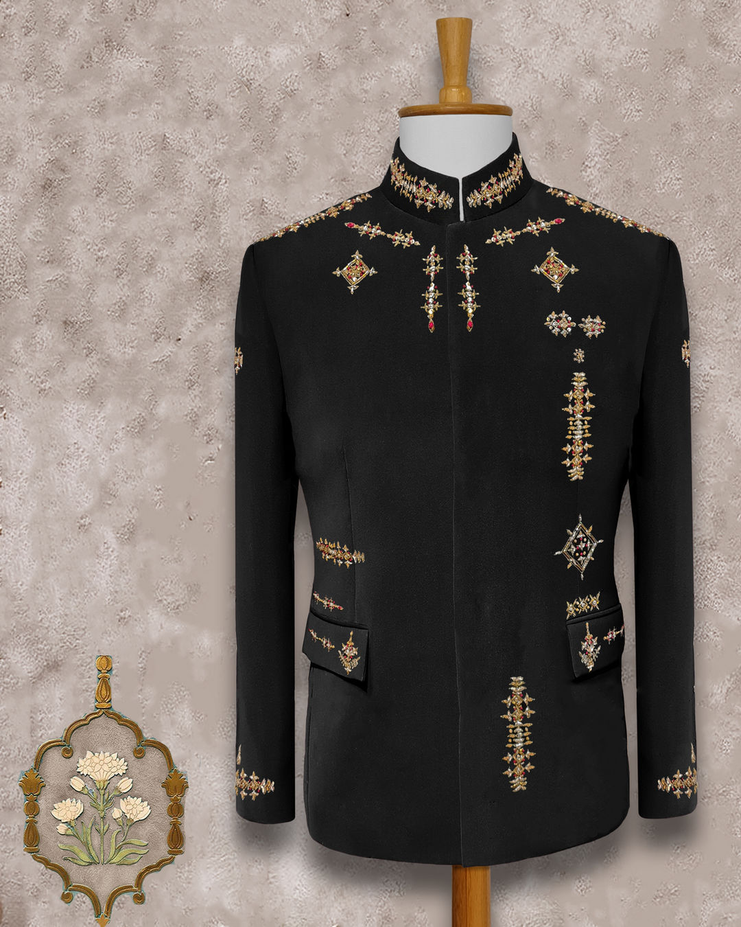 Velvet Bandhgala Jacket (hand work) Set