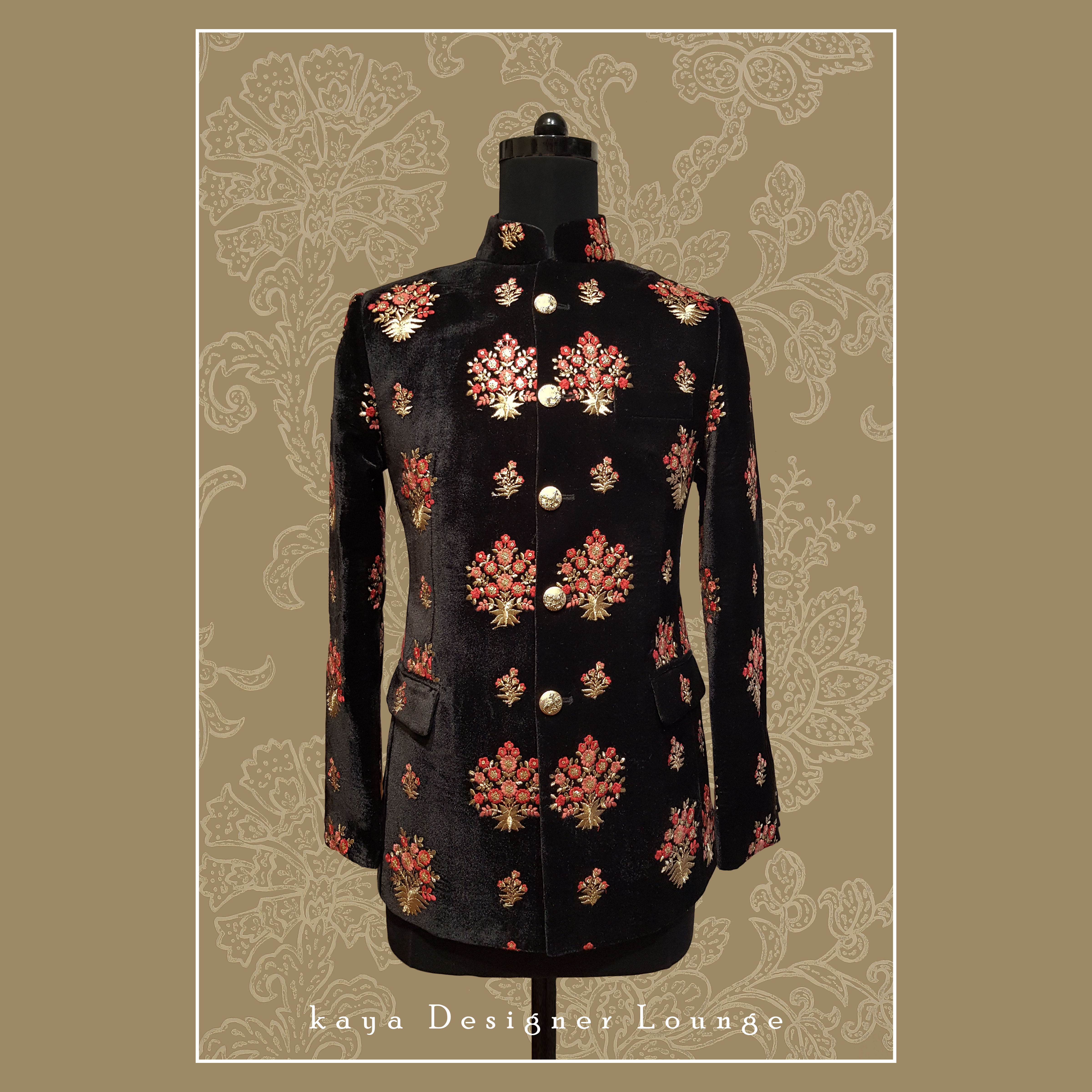 Embroidered Velvet Jacket Set