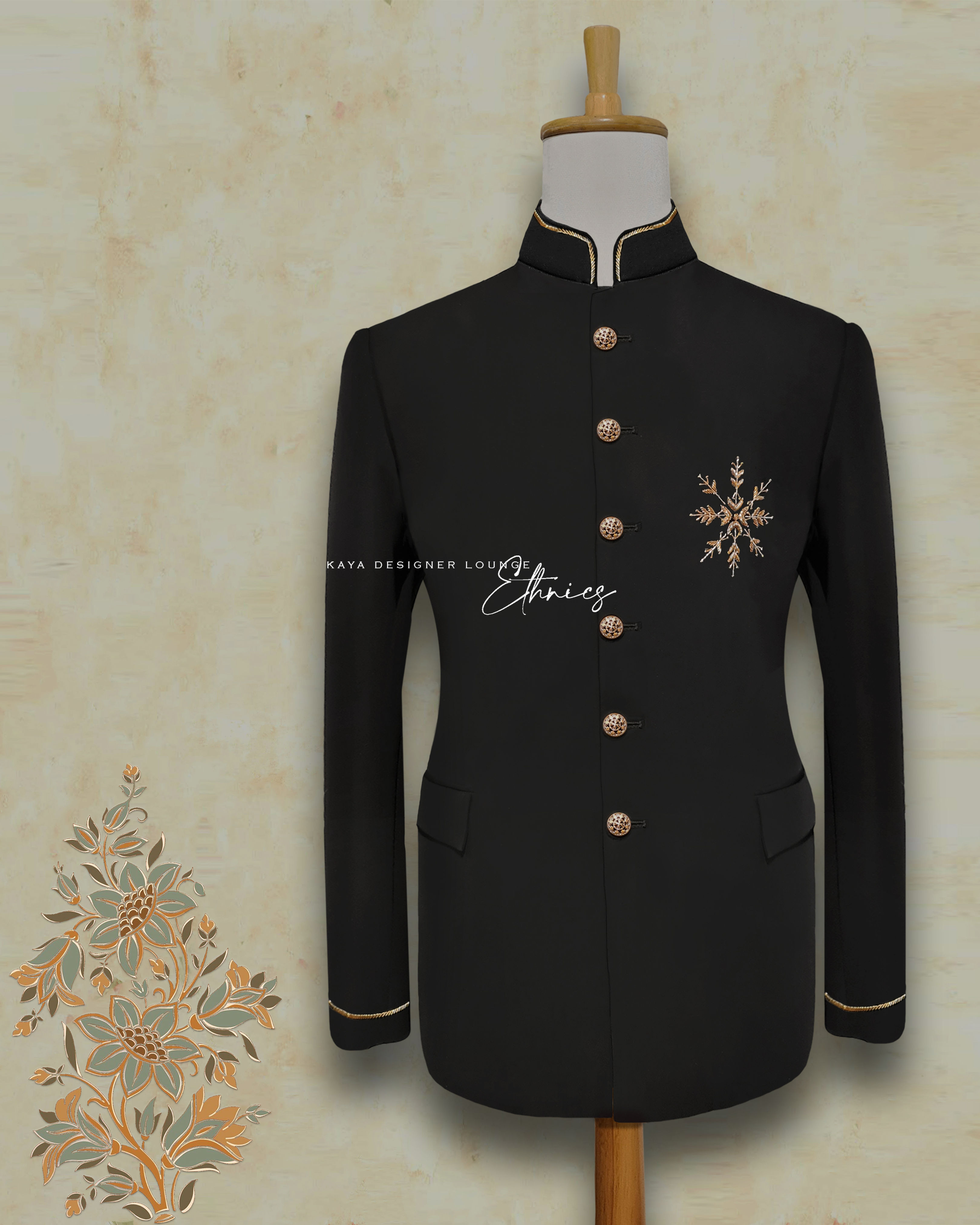 Jet Black Bandhgala Jacket (hand work) Set