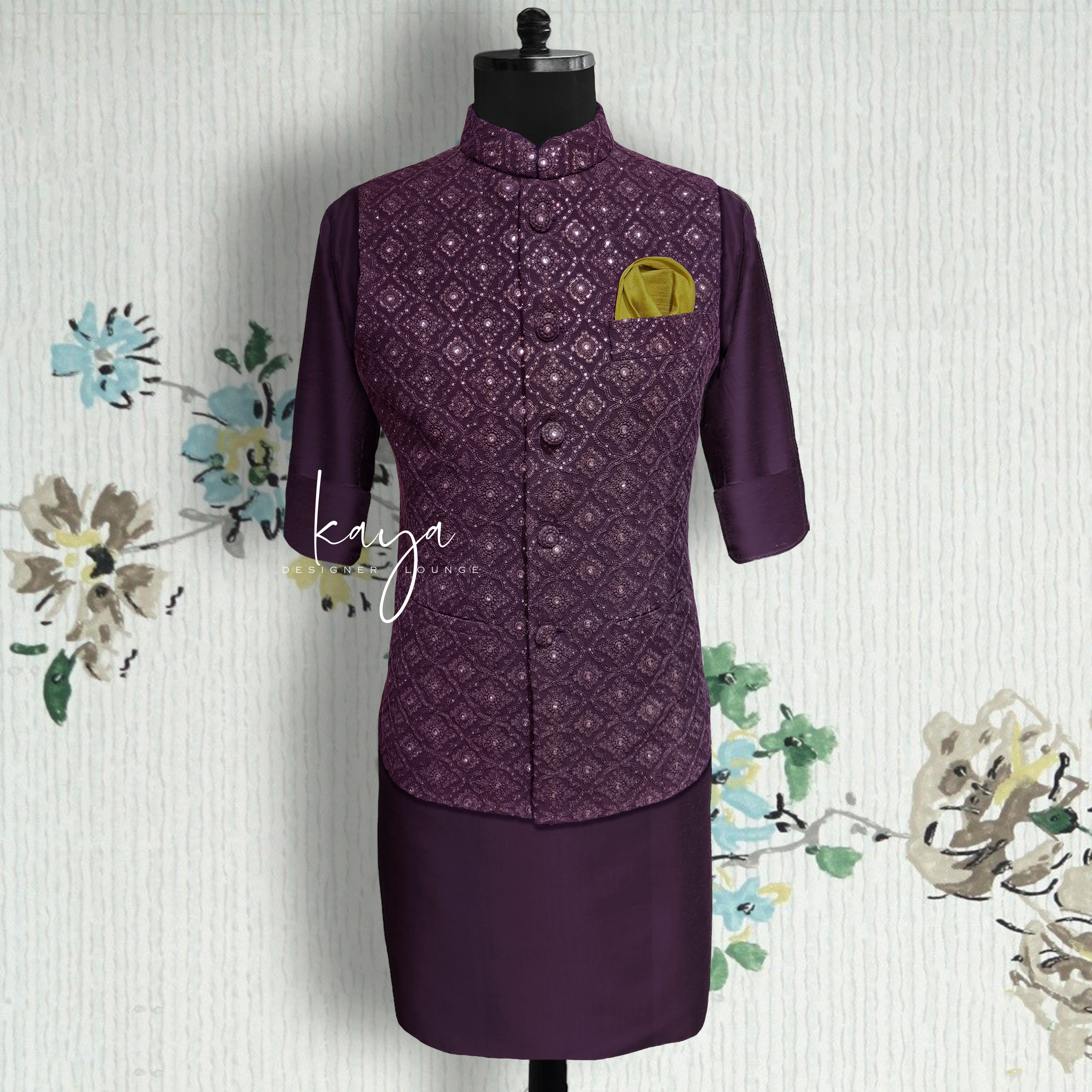Embroidered Fabric Sleeveless Jacket Set