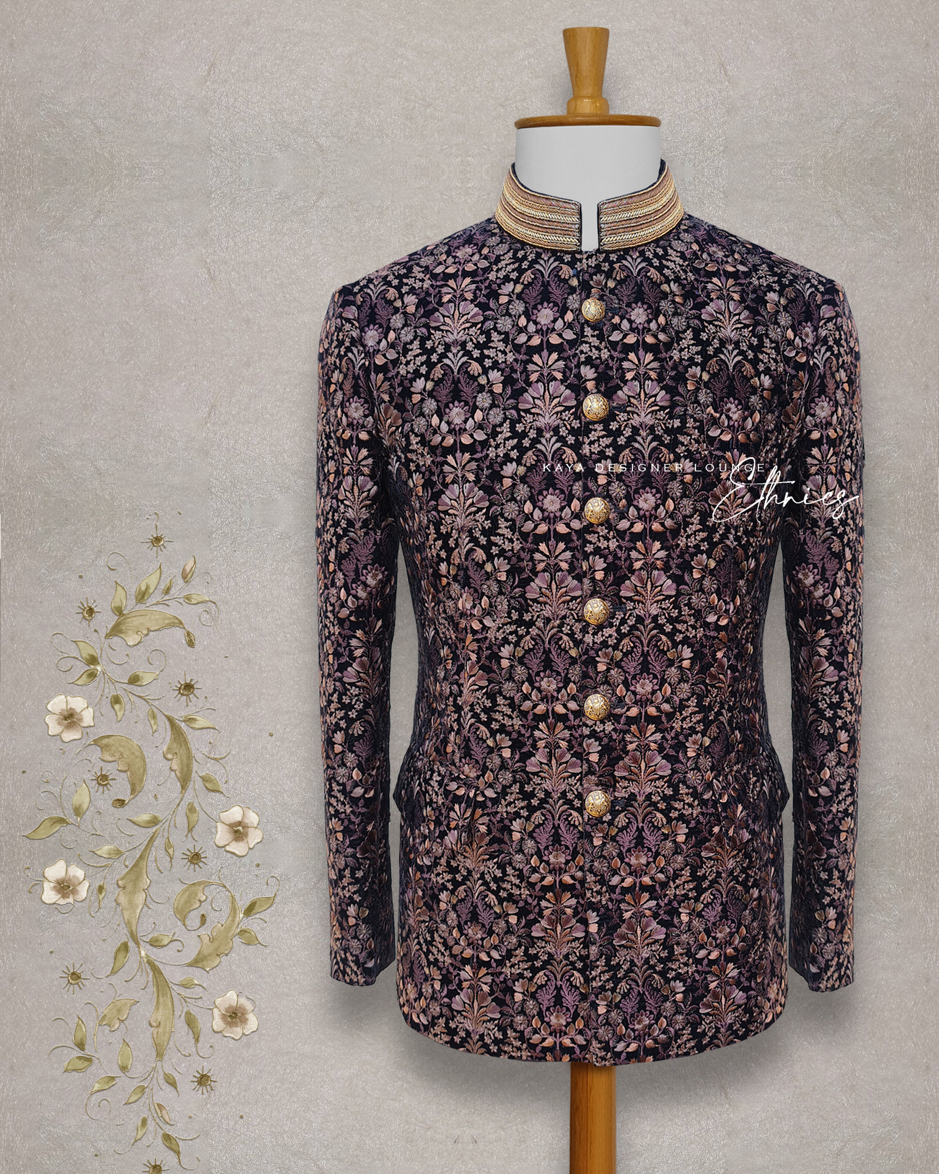 Embroidered Velvet Fabric Bandhgala Jacket (hand work) Set