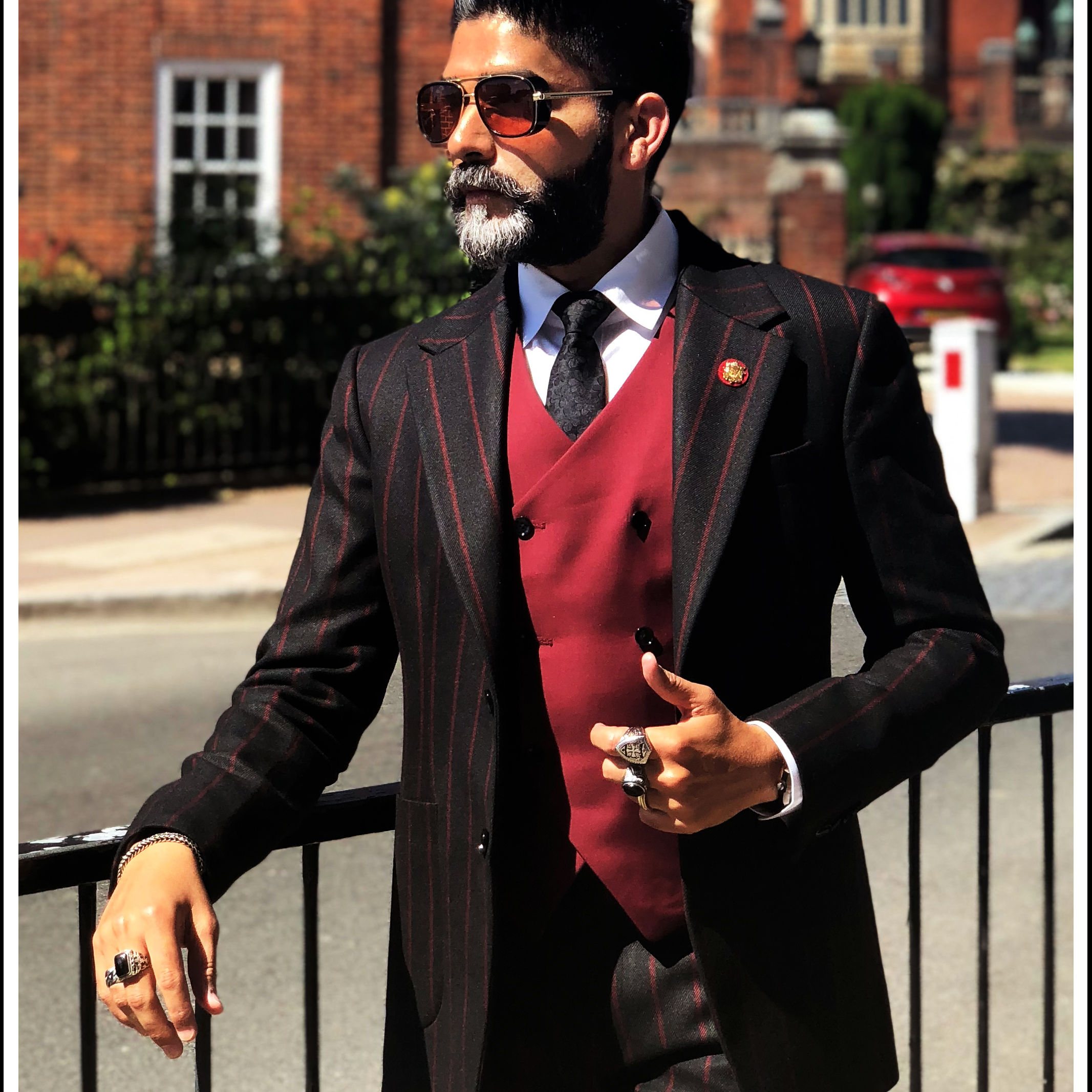 Maroon Striped Jacket, Maroon Waistcoat Three Piece Suit