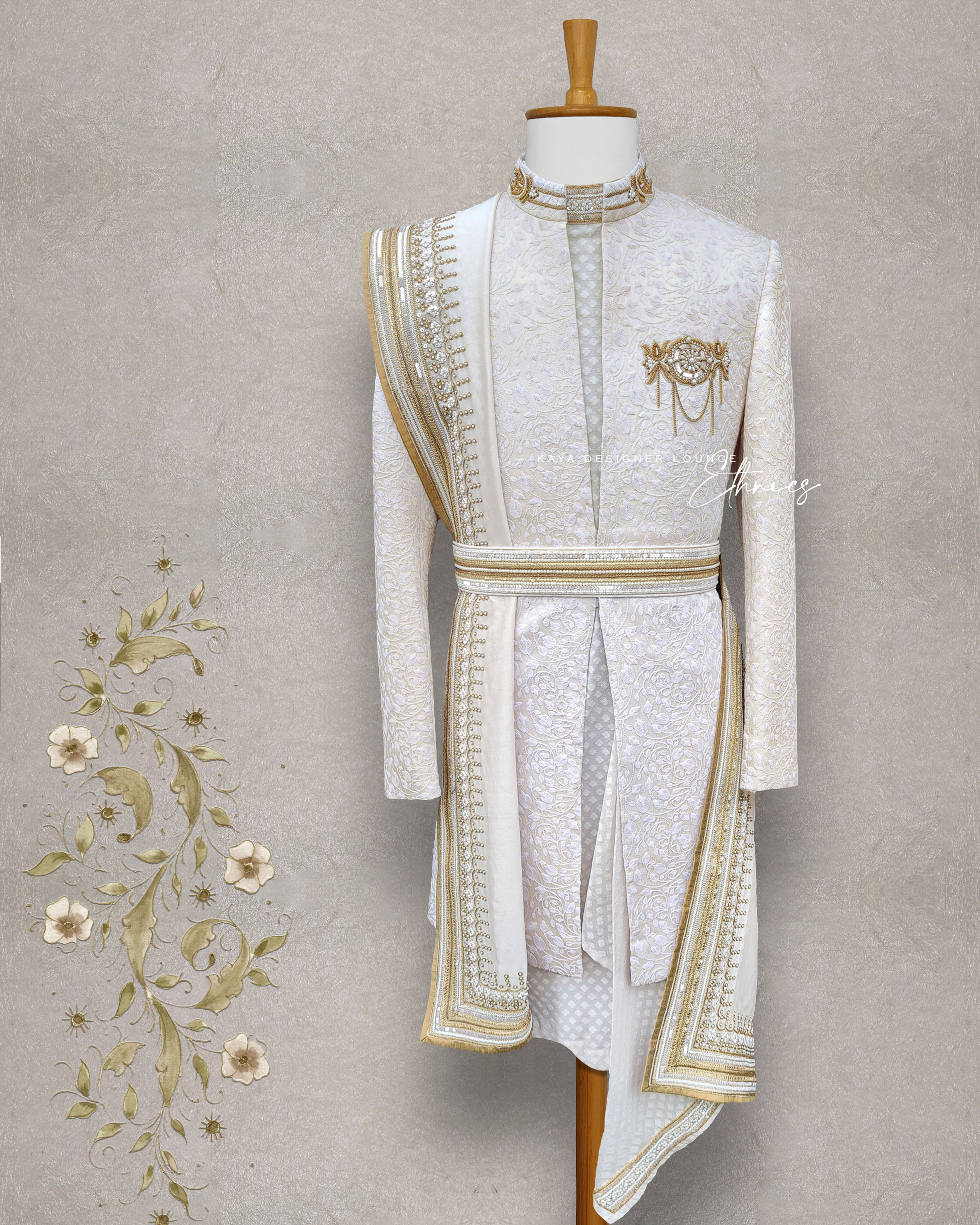 Embroidered Fabric Front Open Sherwani (hand work) Sherwani Set
