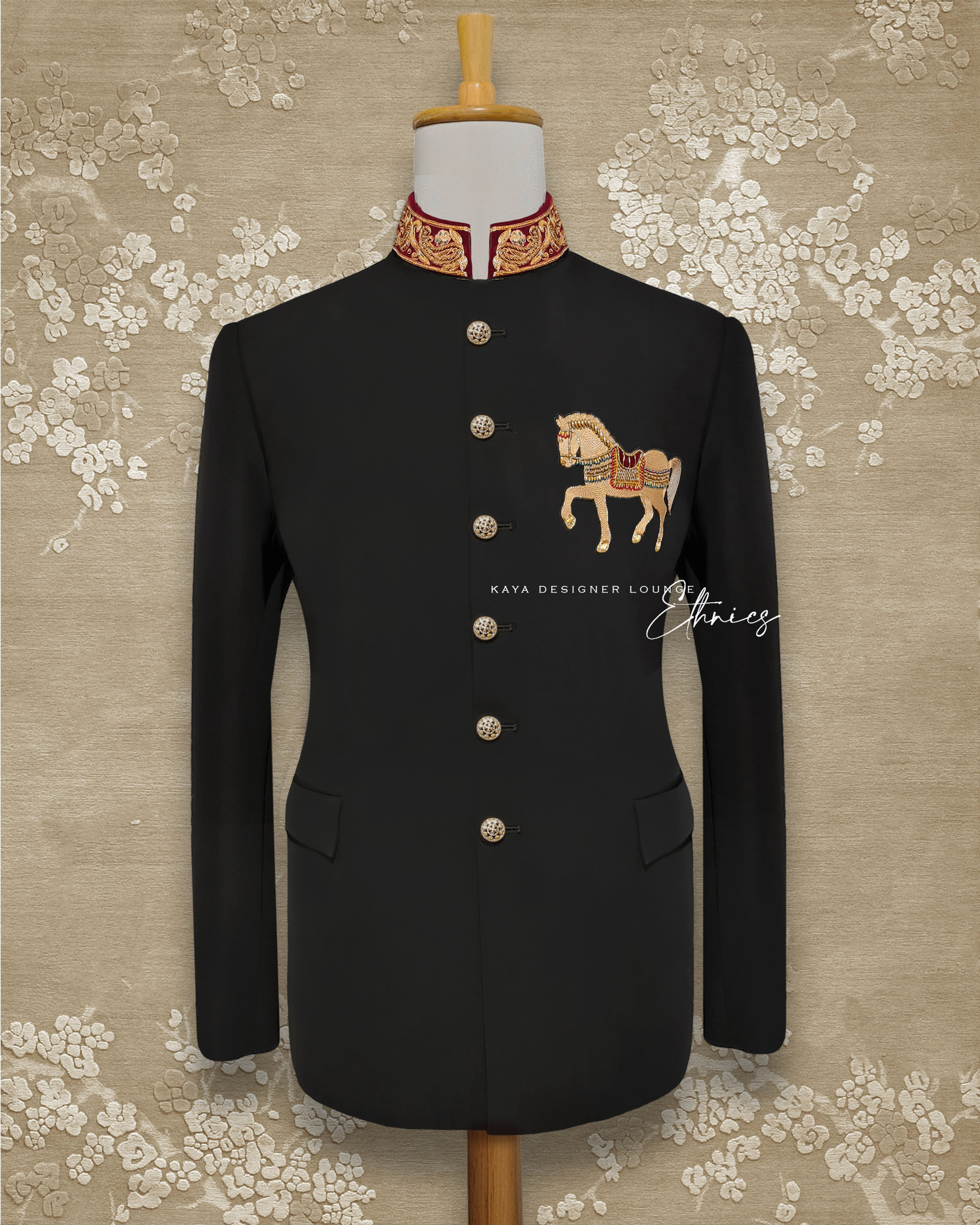 Jet Black Bandhgala Jacket (hand work) Set