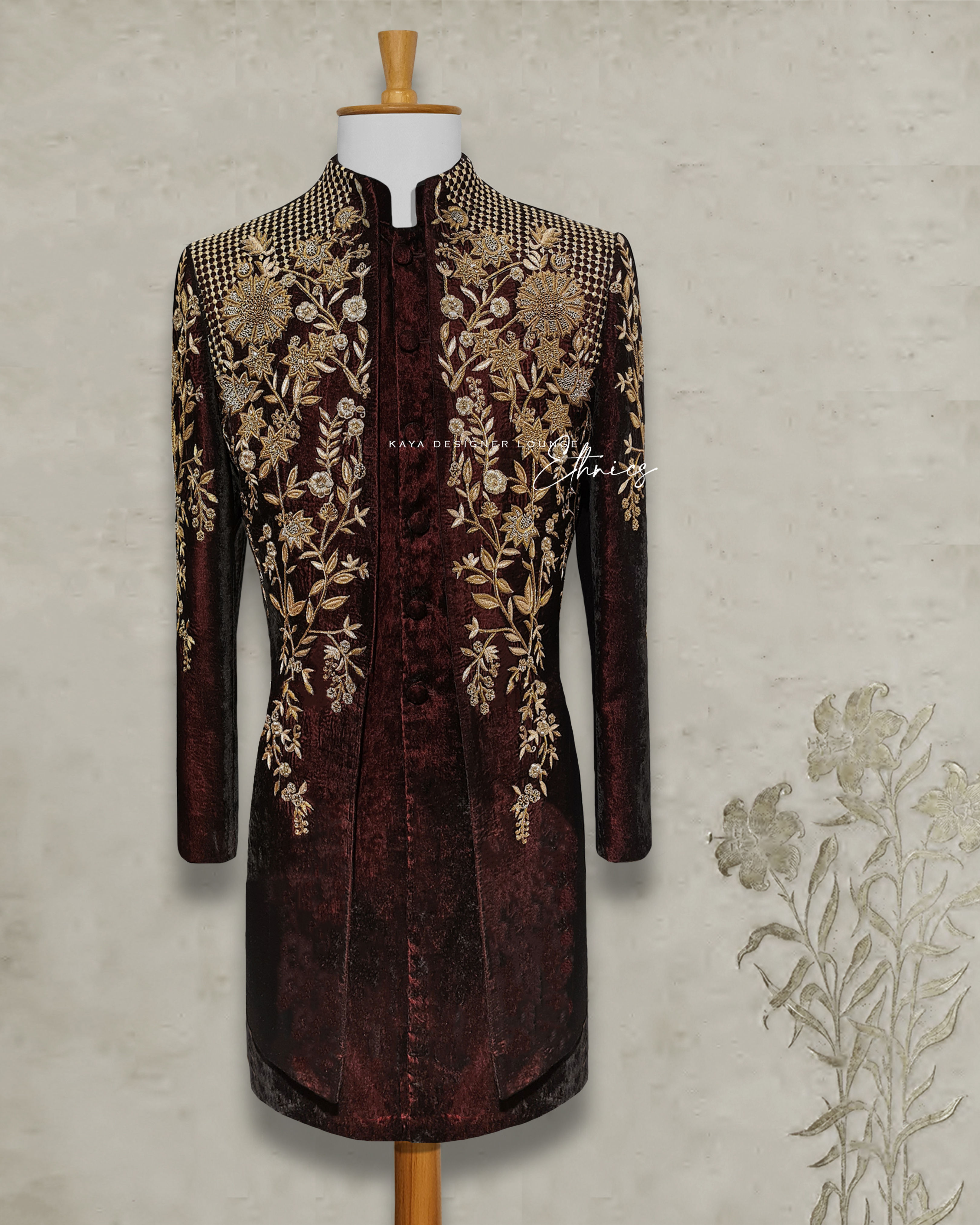 Velvet Front Open Jacket (hand work) Set