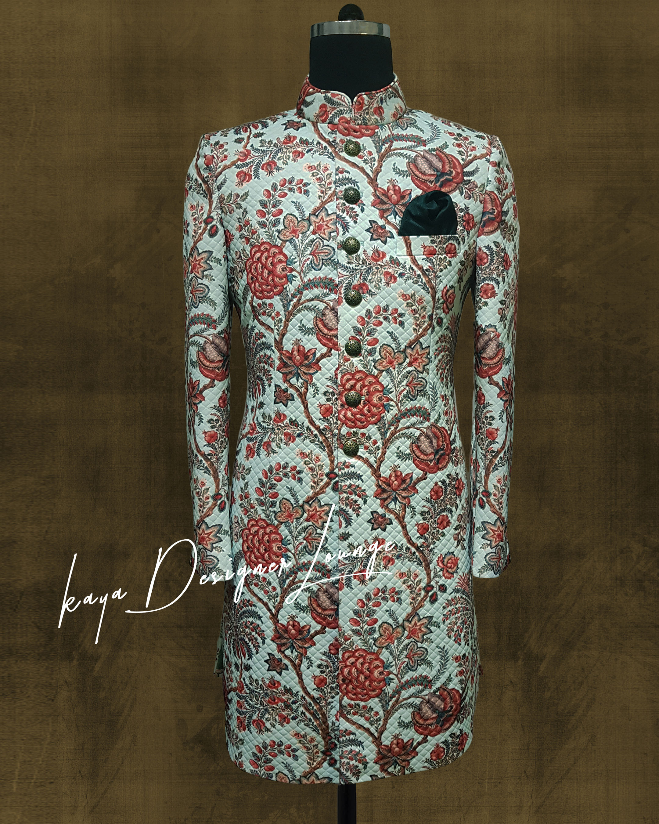 Quilted and Printed Fabric Sherwani Set