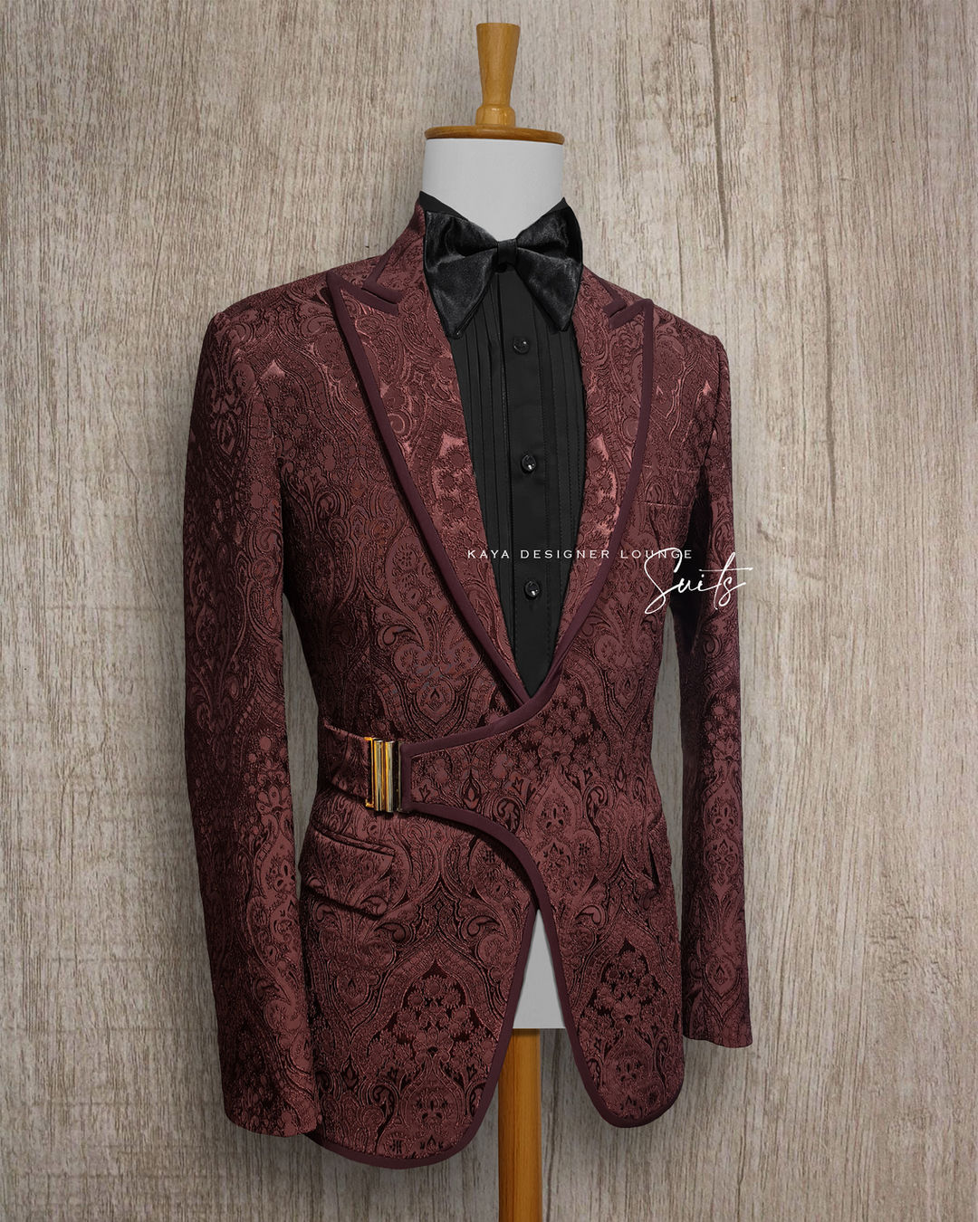 Textured Buckle Closure Jacket Two Piece Tuxedo
