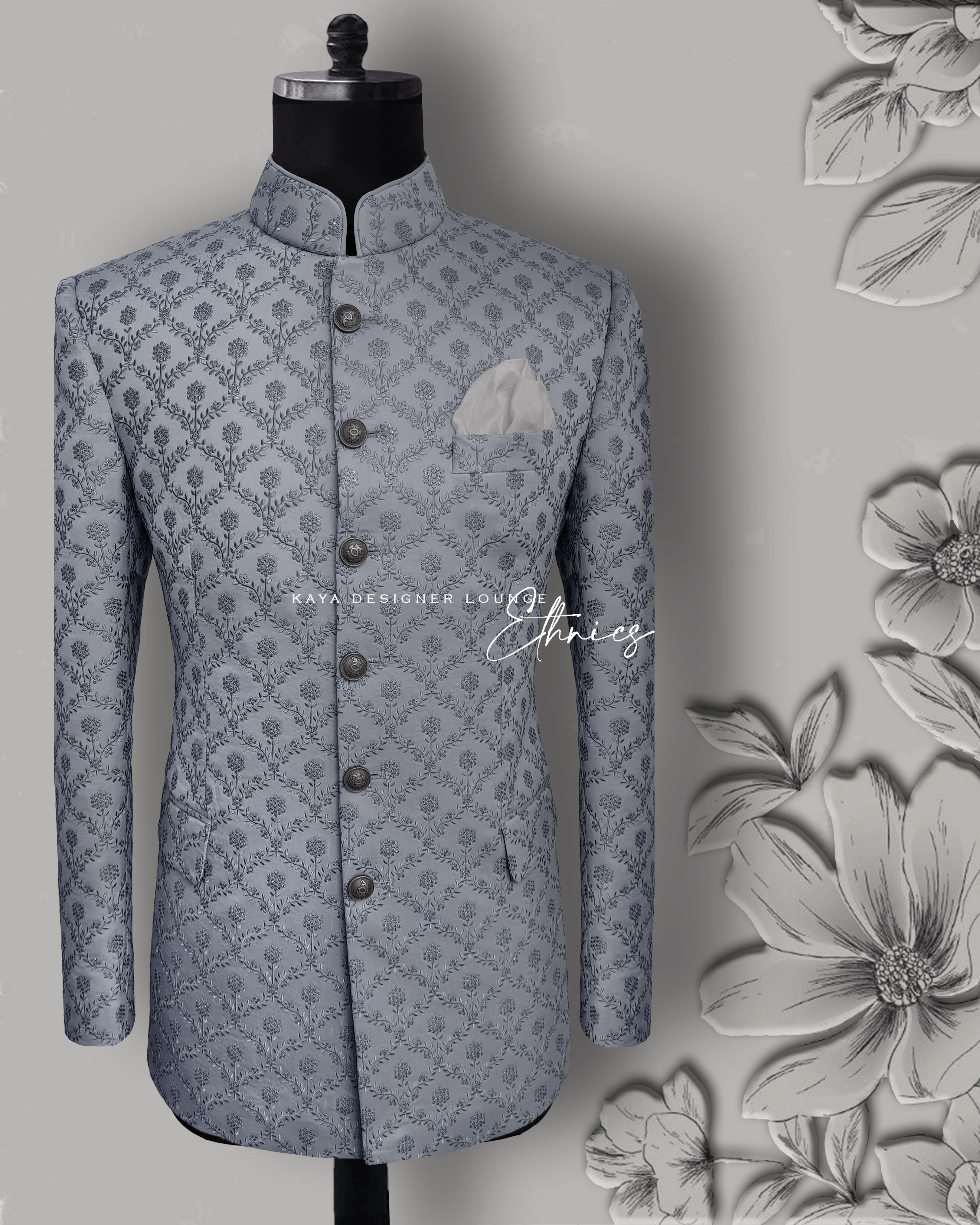 Embroidered Fabric Bandhgala Jacket Set
