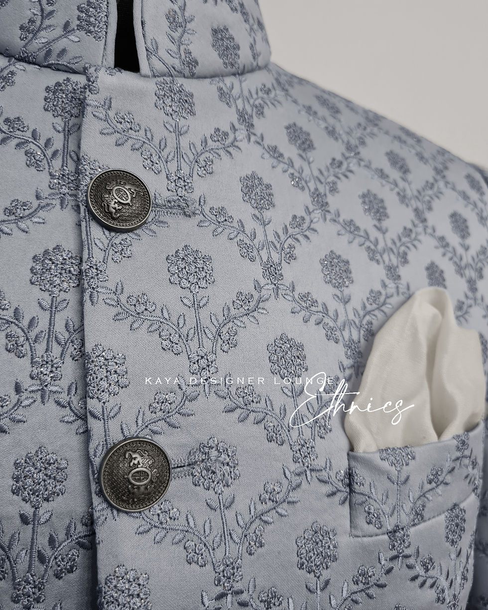 Thumbnail: Embroidered Fabric Bandhgala Jacket Set