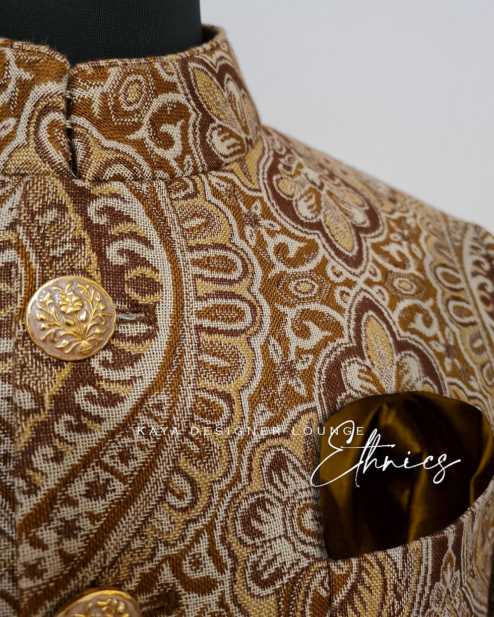 Thumbnail: Hand Woven Fabric Bandhgala Jacket Set