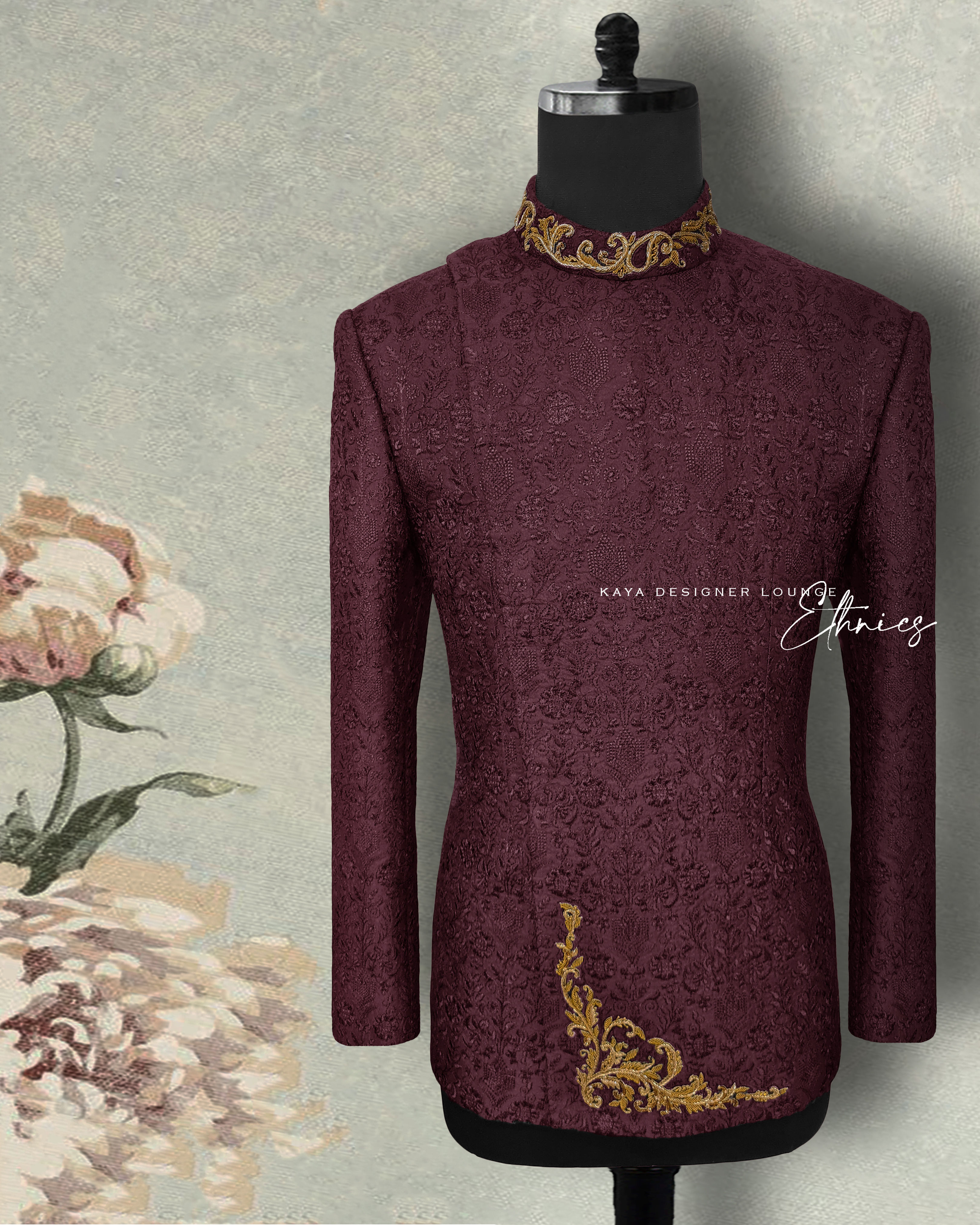 Embroidered Chanderi Silk Bandhgala Jacket (hand work) Set