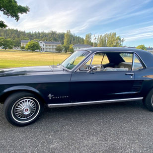 Chelsea's 1967 Ford Mustang on a sunny day in Washington State.