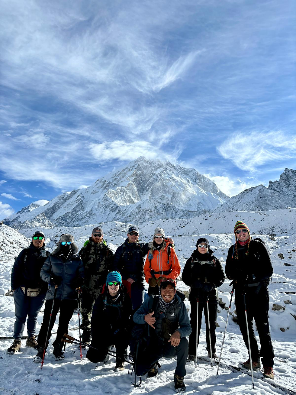 A group of trekkers outside Leboche on the way to Everest Base Camp in Nepal.