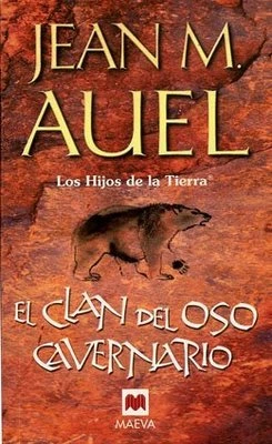 Portada de El clan del oso cavernario de Jean M. Auel. Unas paredes de cueva marrón con un oso pintado encima al estilo de las pinturas rupestres