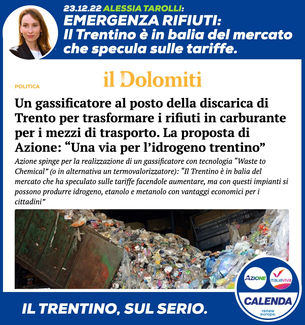 EMERGENZA RIFIUTI: AZIONE VUOLE IL GASSIFICATORE