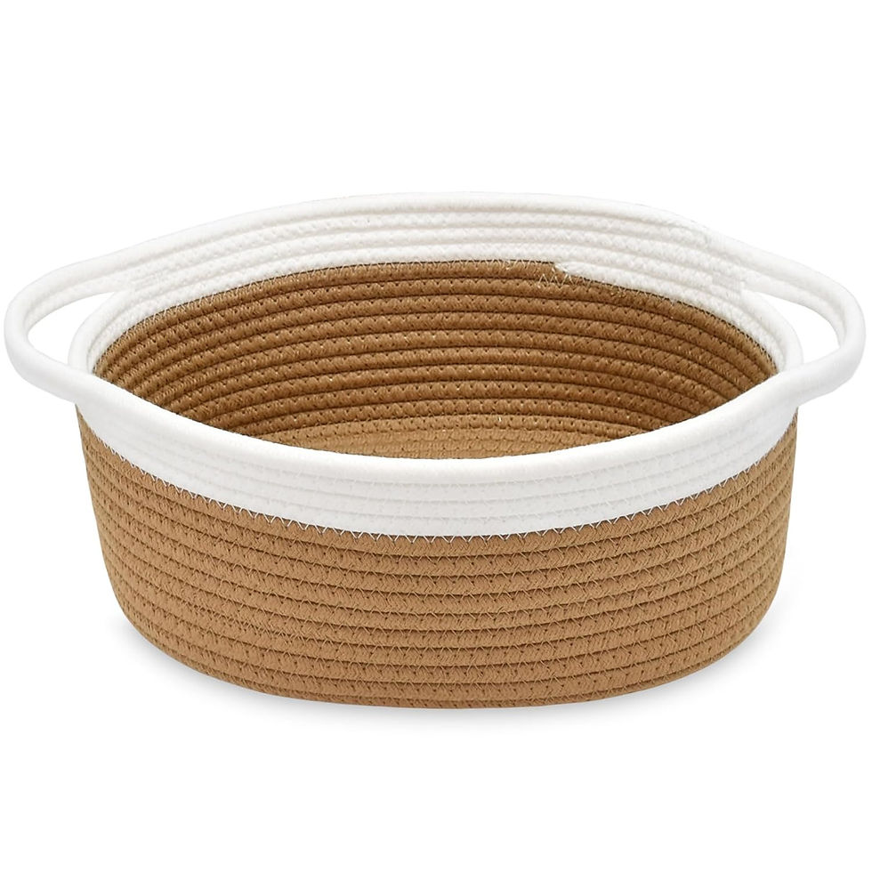 Thumbnail: ABenkle Small Woven Storage Basket with Handles - 12"x8"x5", Decorative Rope Bi