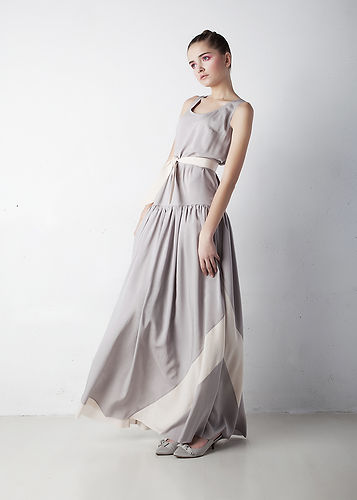 Woman in grey dress