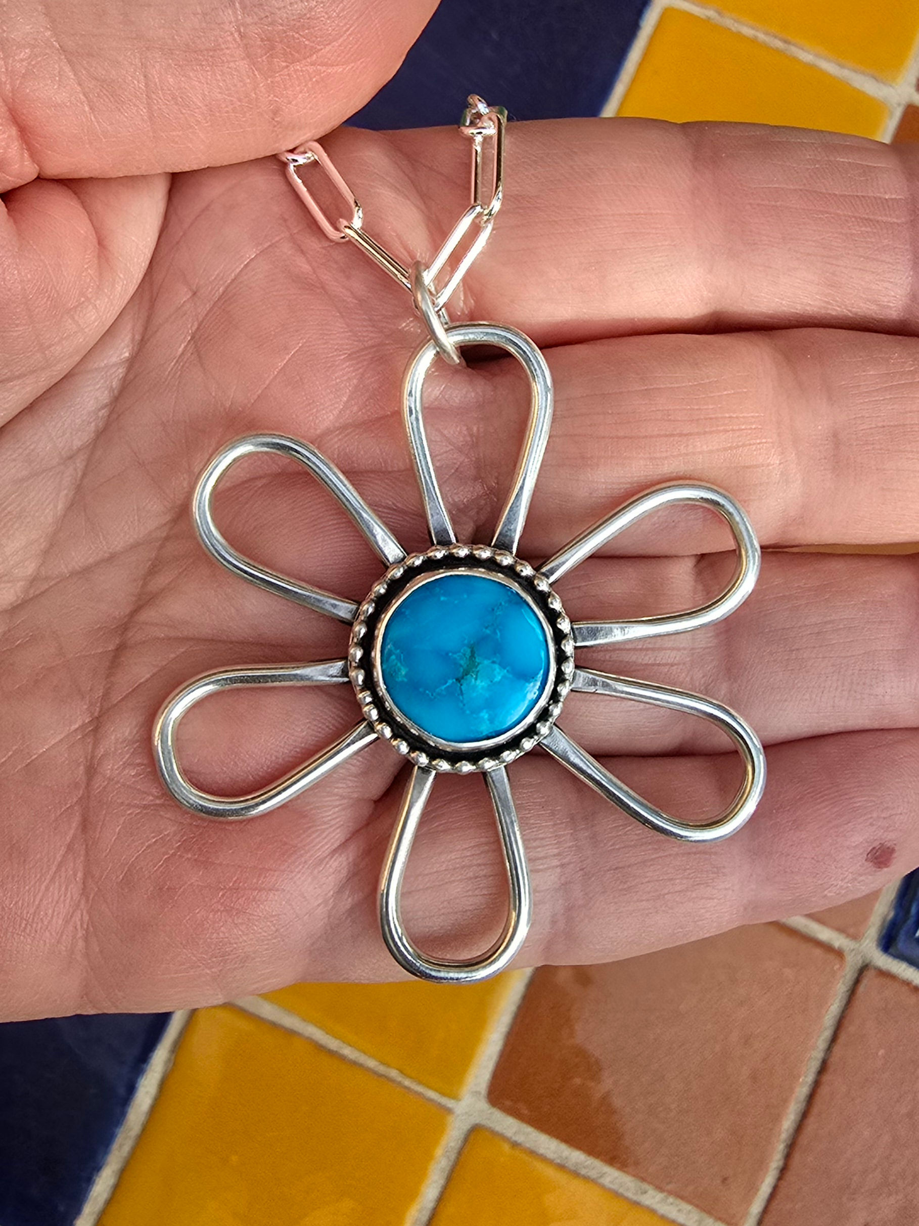 Kingman Turquoise Flower Power Necklace 