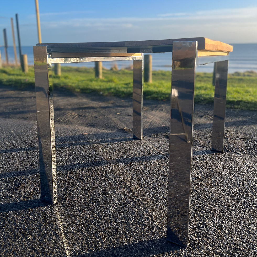 Thumbnail: Reclaimed rustic oak table on chrome legs