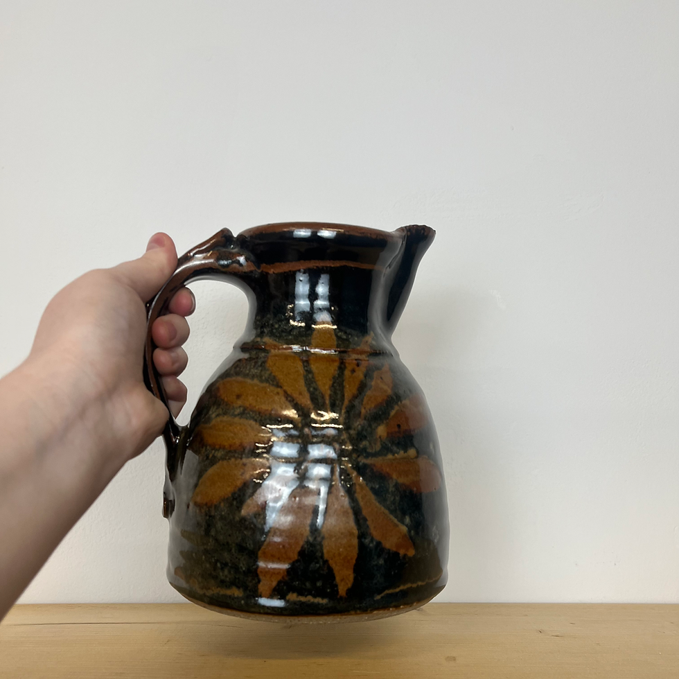 Thumbnail: Vintage ceramic vase with handle and flower pattern