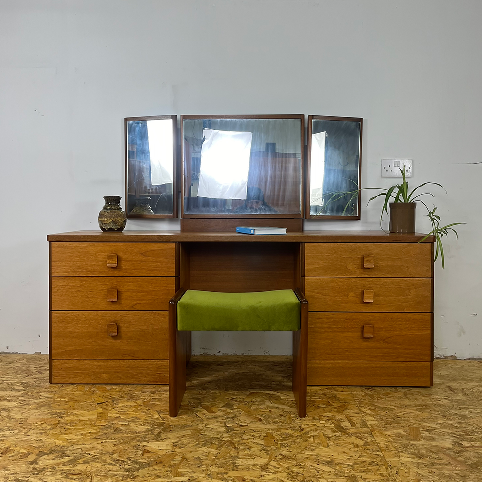 Thumbnail: Mid century teak Stag dressing table with stool