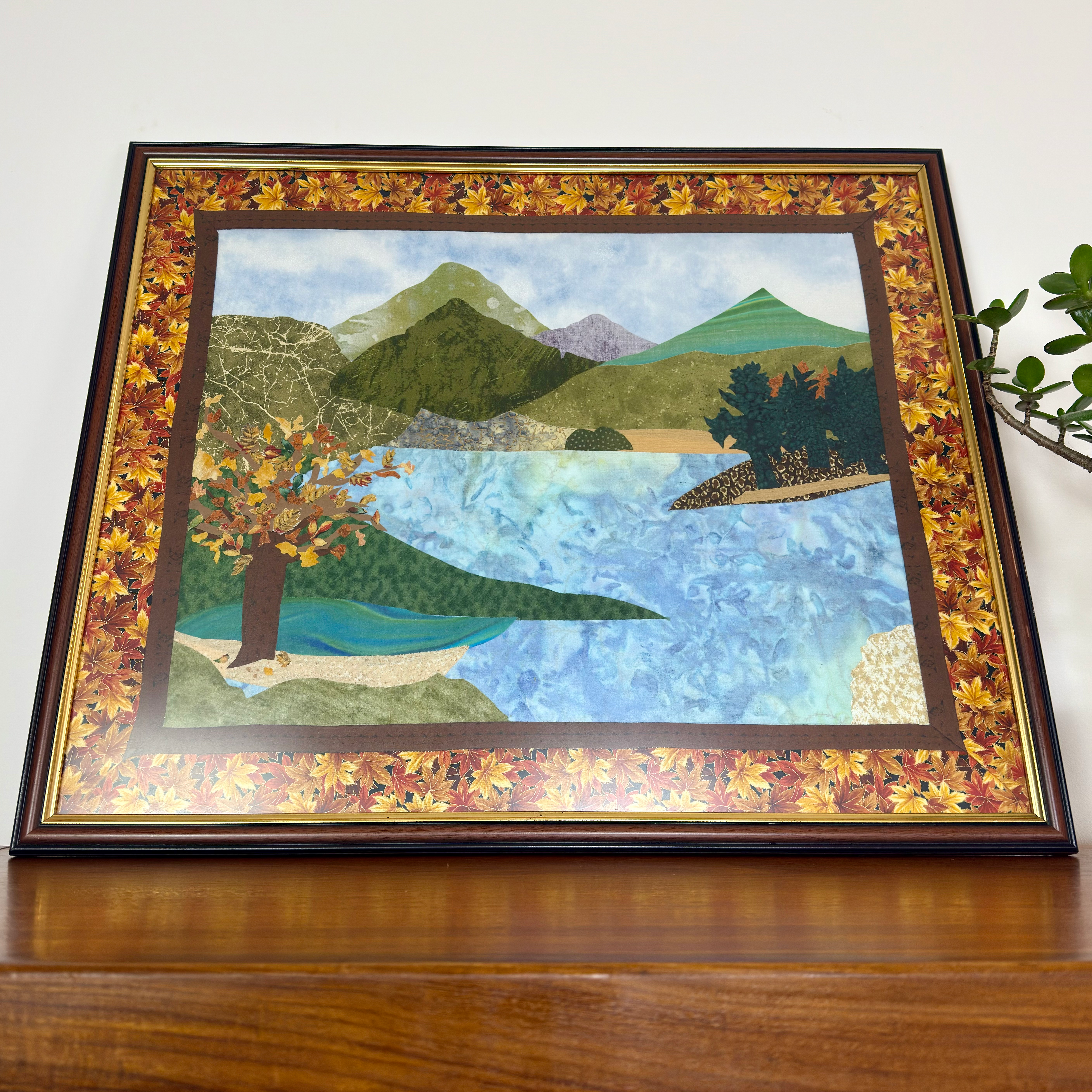 Vintage framed landscape quilt art