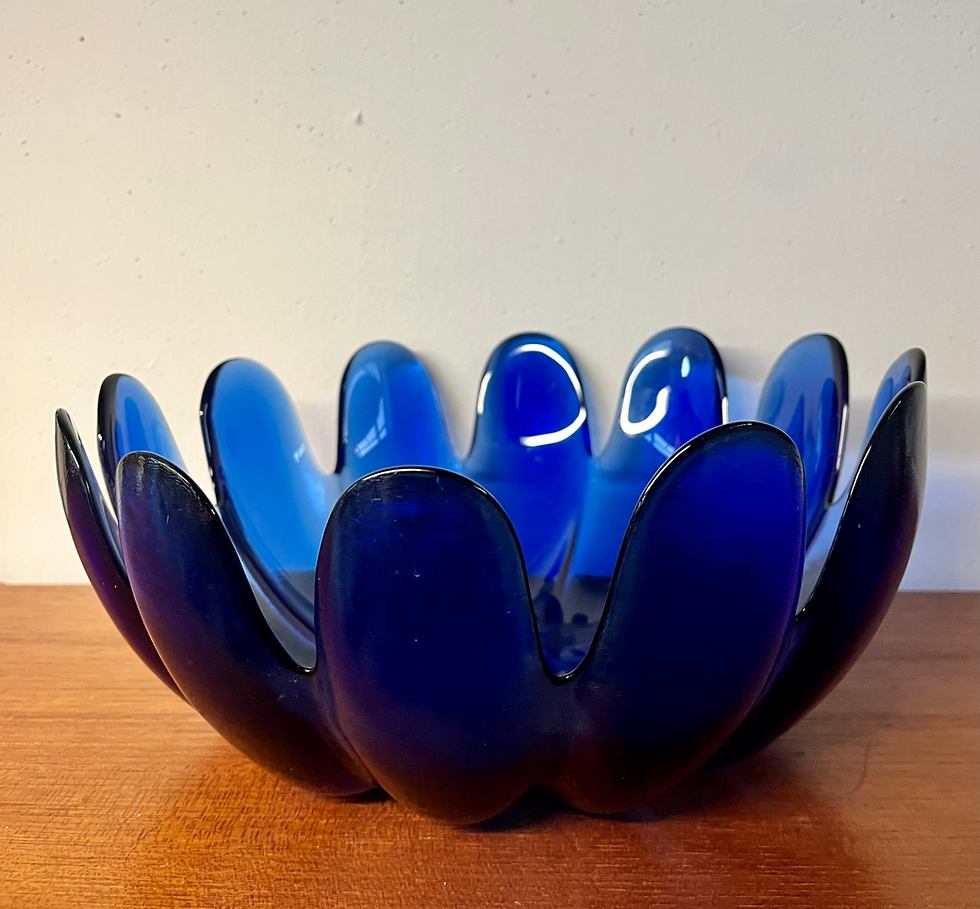 Thumbnail: Mid century Indiana blue glass lotus bowl