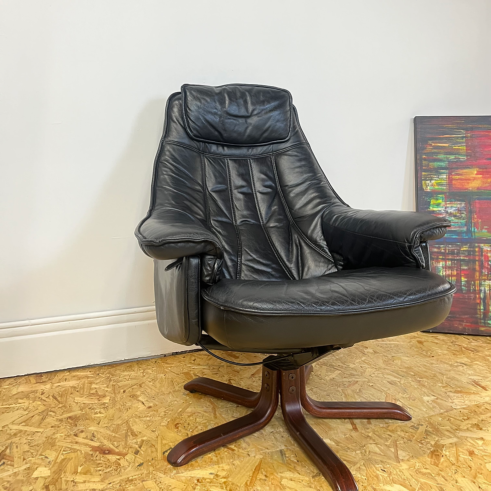 Thumbnail: Vintage IKEA "Lindas" black leather swivel chair