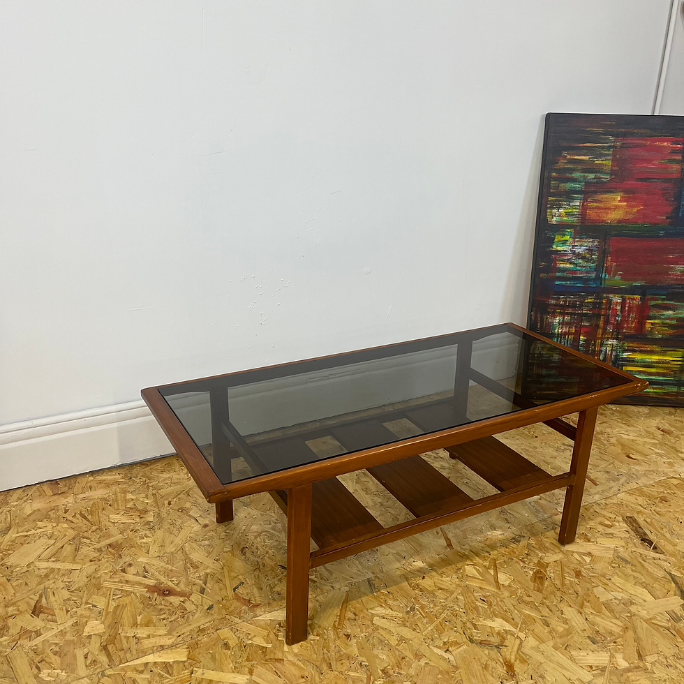 Thumbnail: Mid century Myer wood and smoked glass coffee table