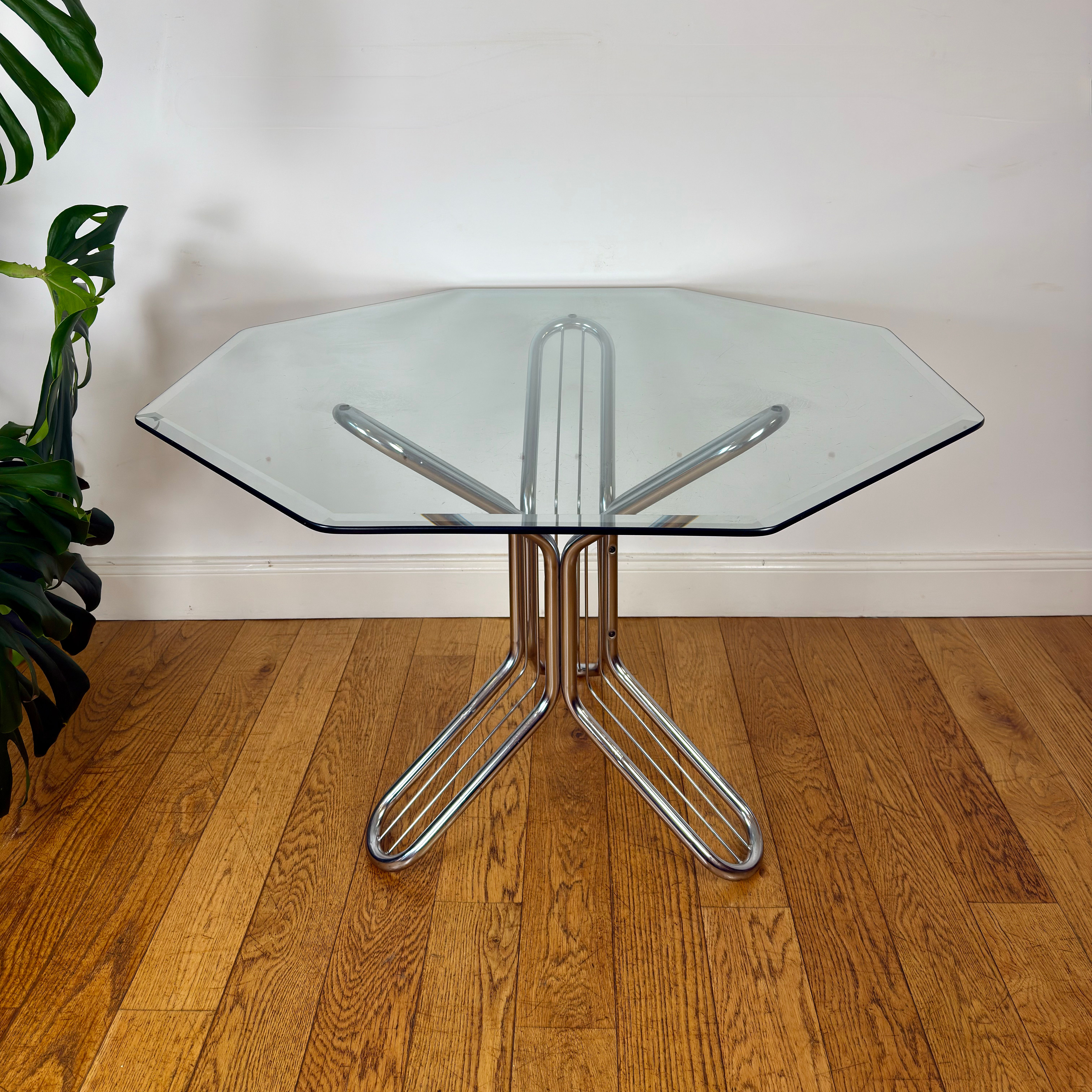Mid century chrome and glass dining table by Taro