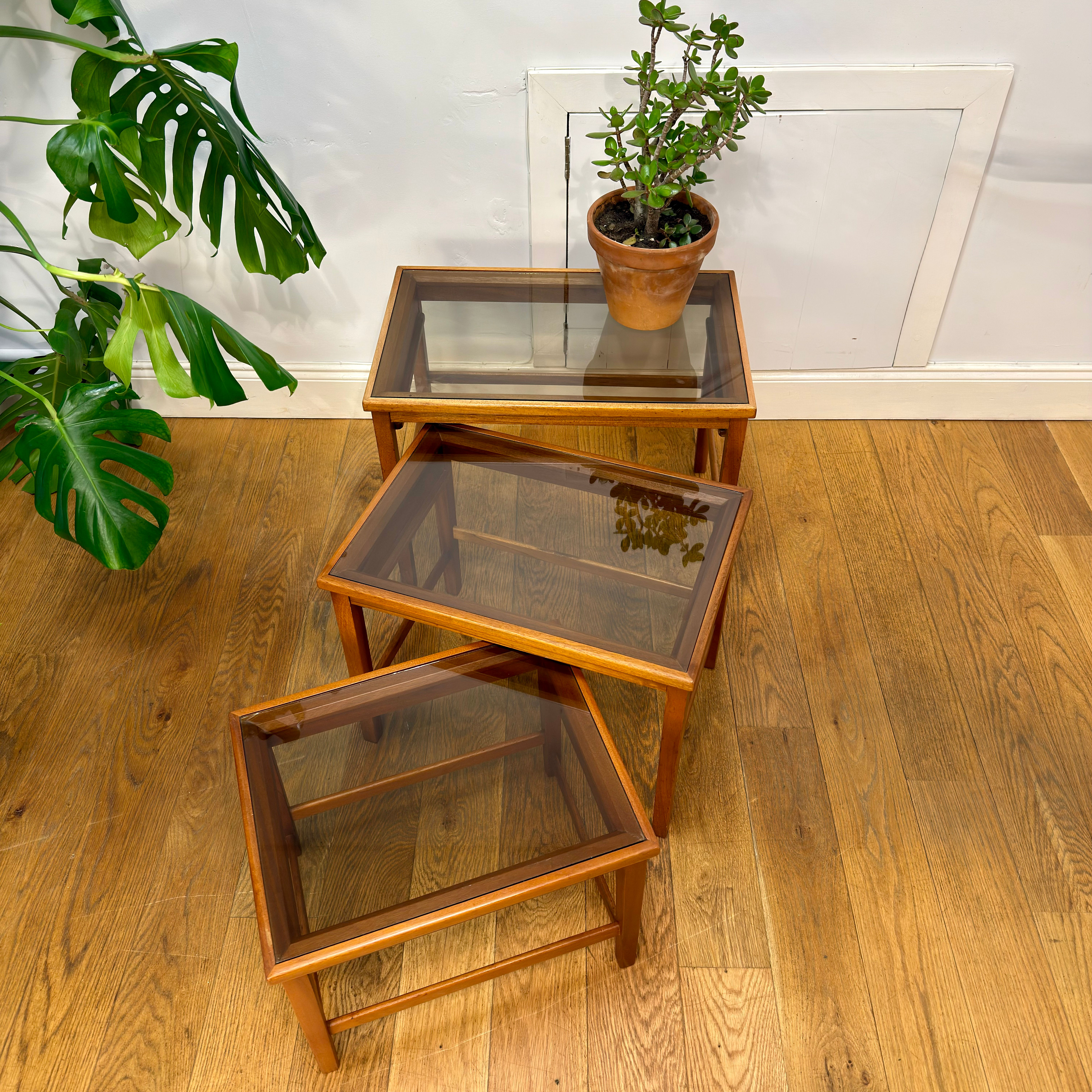 Mid century teak and glass nest of tables