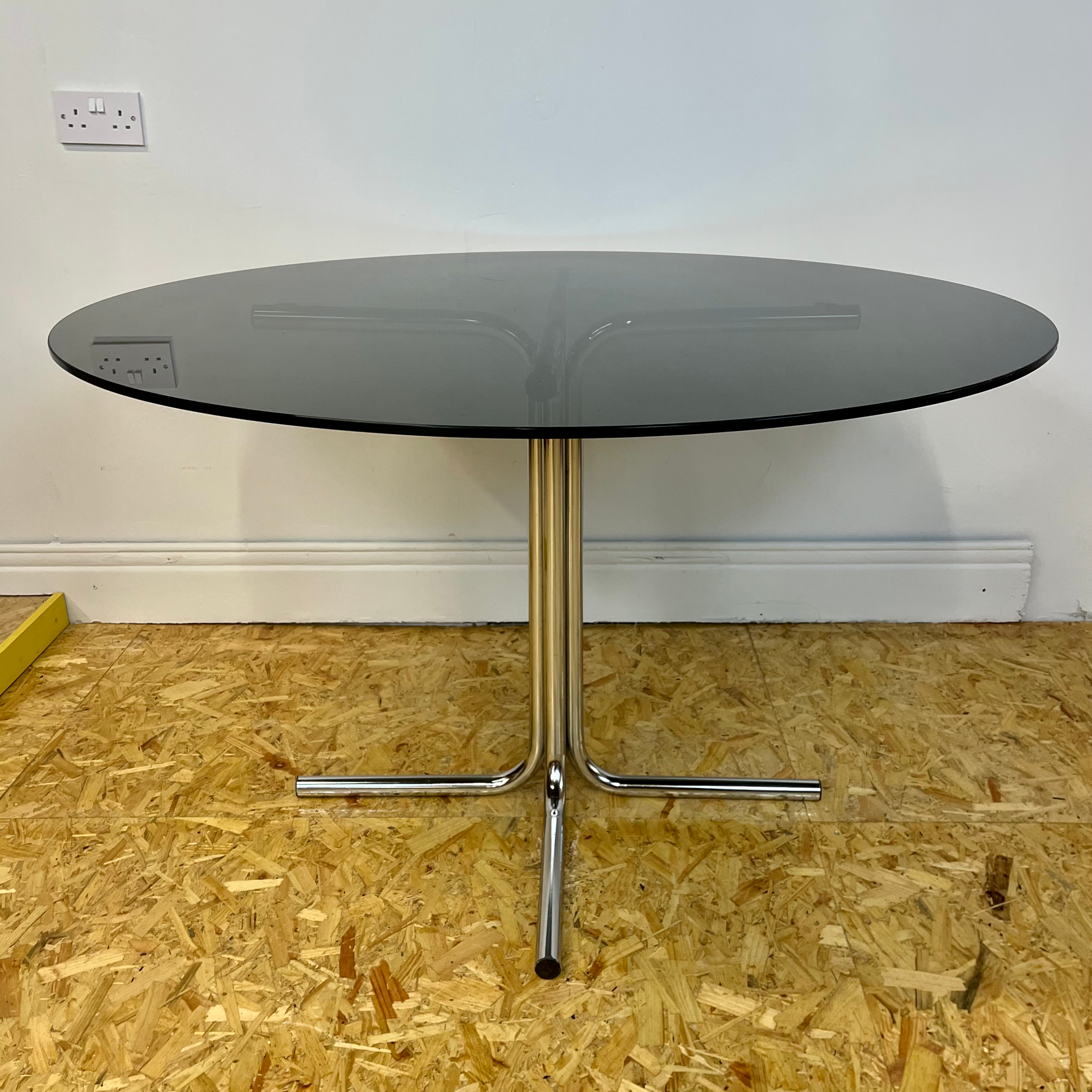 Mid century chrome and smoked glass dining table