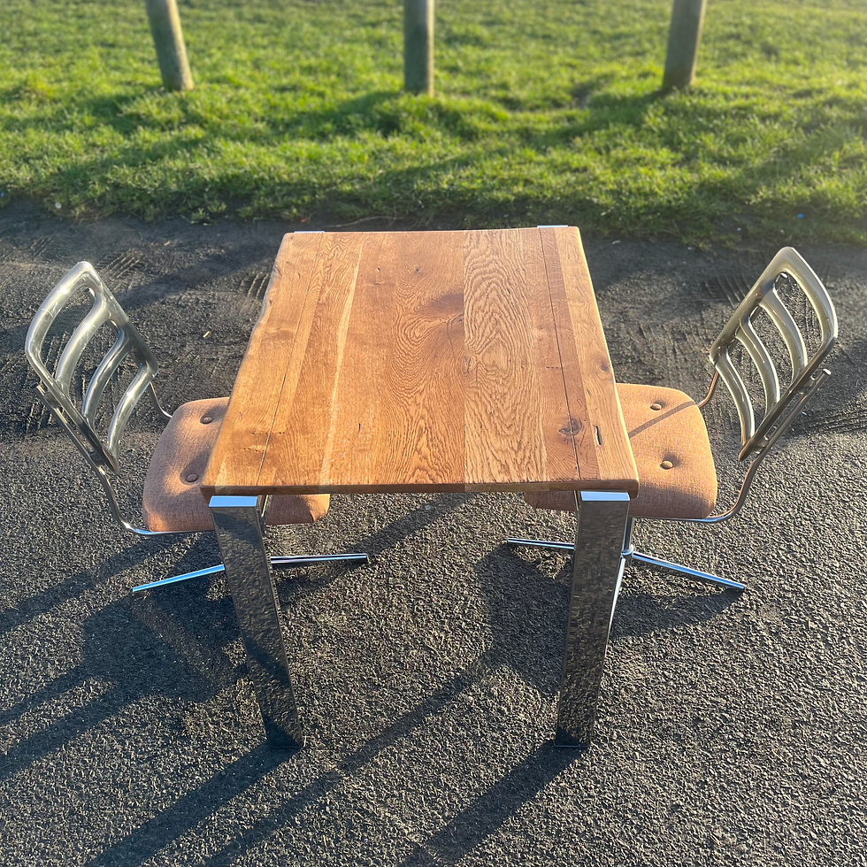 Thumbnail: Reclaimed rustic oak table on chrome legs