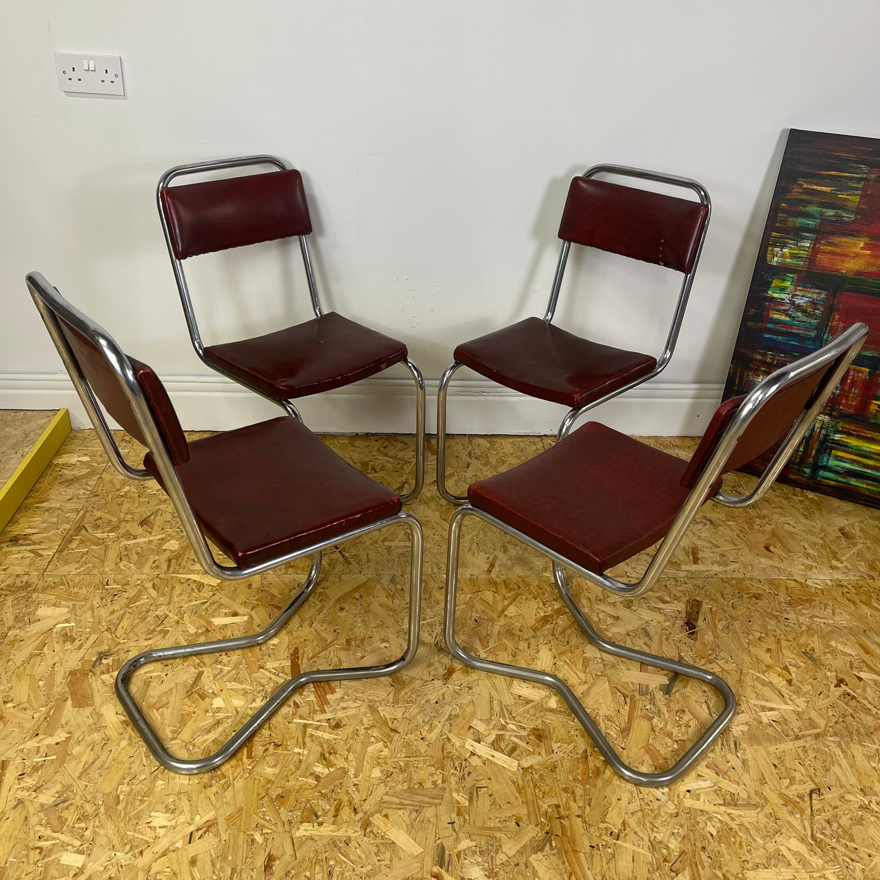Set of 4 mid century chrome dining chairs