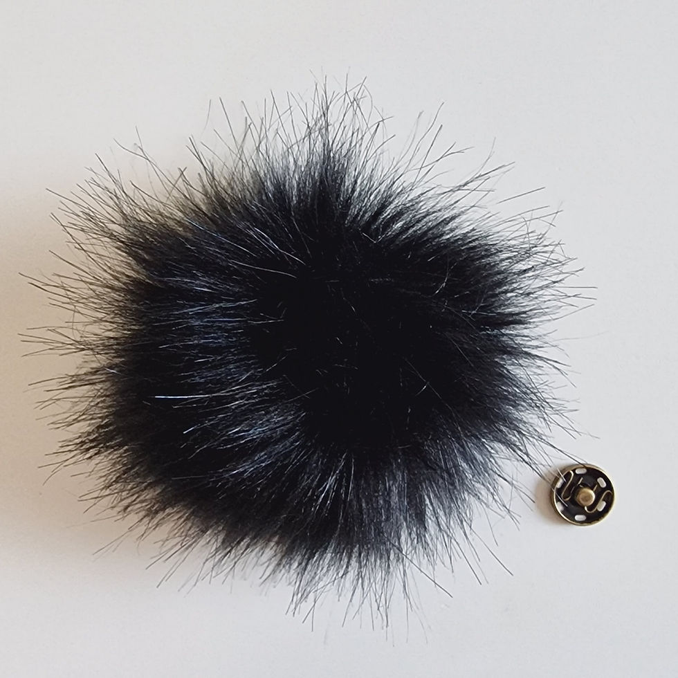 Thumbnail: Pompom with press stud black/Pompon met drukknoop zwart 10cm/4inch