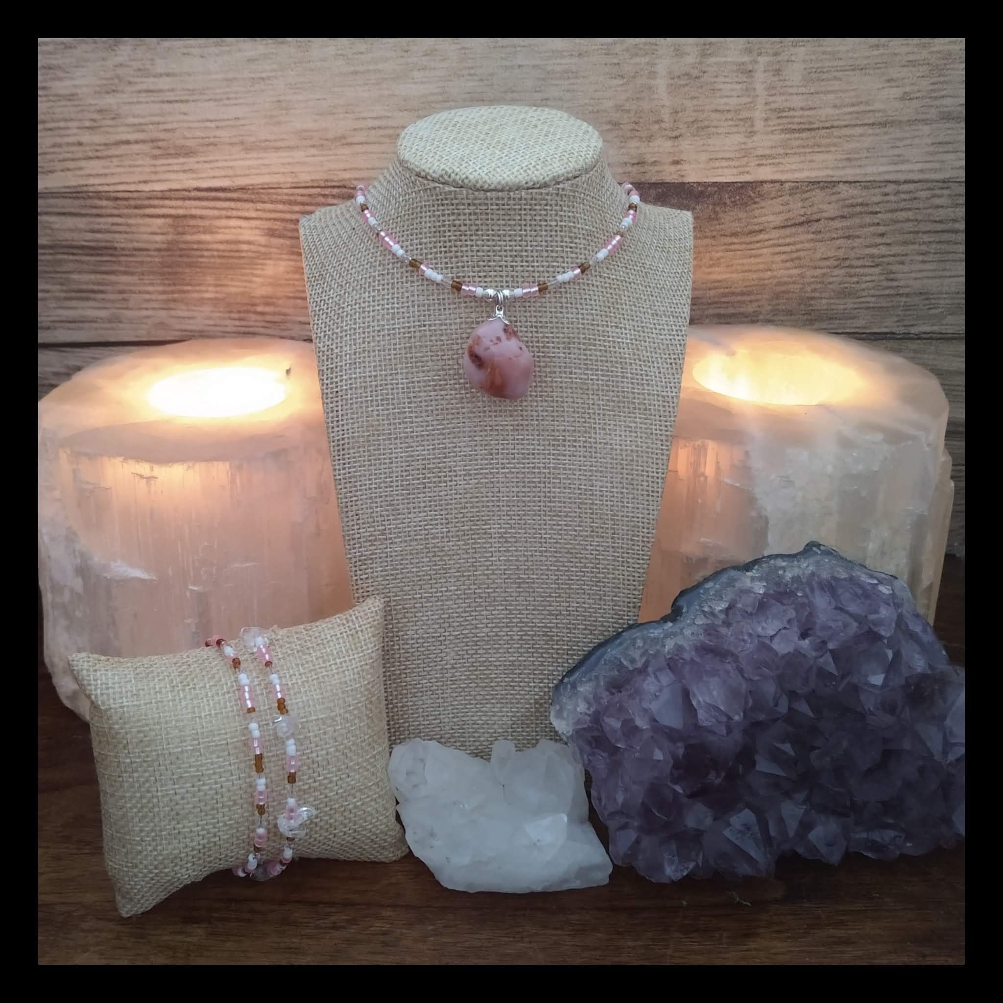 Verzilverde sieraden set met Agaat Botswana roze