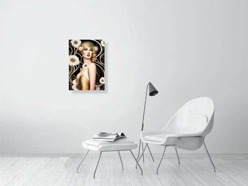 Thumbnail: Adele and gold florals artwork art deco style velvet texture quality giclée art print for home décor  A2 framed