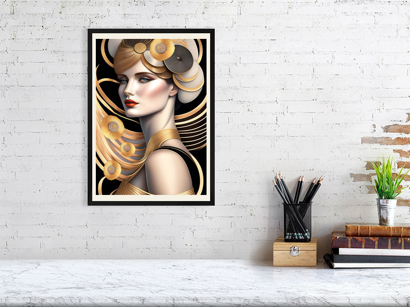 Thumbnail: Hazel and gold scarf artwork art deco style velvet texture quality giclée art print for home décor  A3 framed