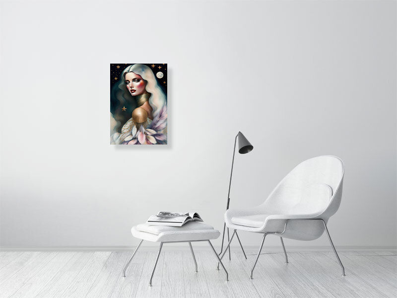 Thumbnail: Freya and feathers artwork art deco watercolour style velvet texture quality giclée art print for home décor  A2