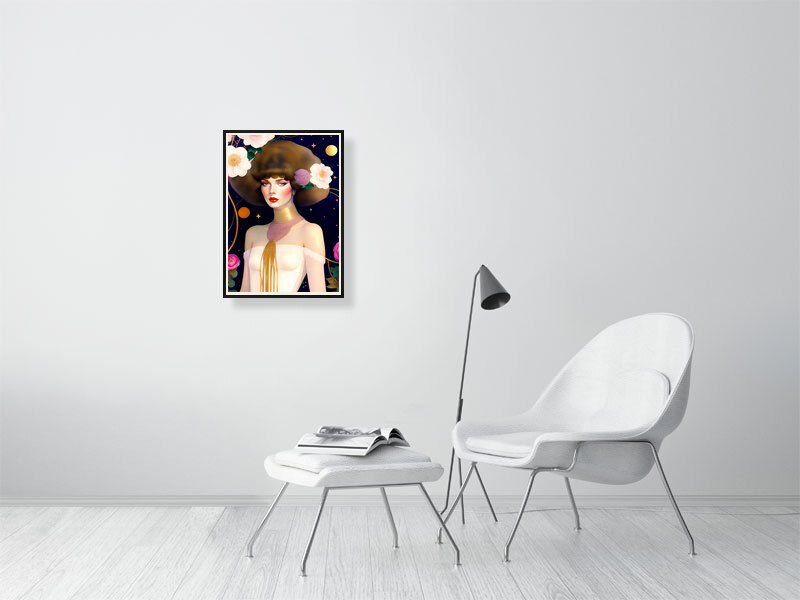 Thumbnail: Ava and Roses  artwork art deco watercolour style velvet texture quality giclée art print for home décor  A2 framed