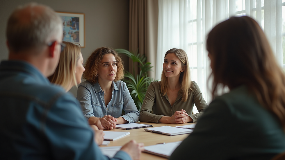 Close-up view of a support group meeting with individuals sharing their experiences