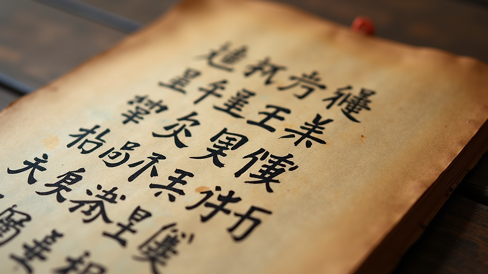 Close-up view of Dongba script on ancient manuscript