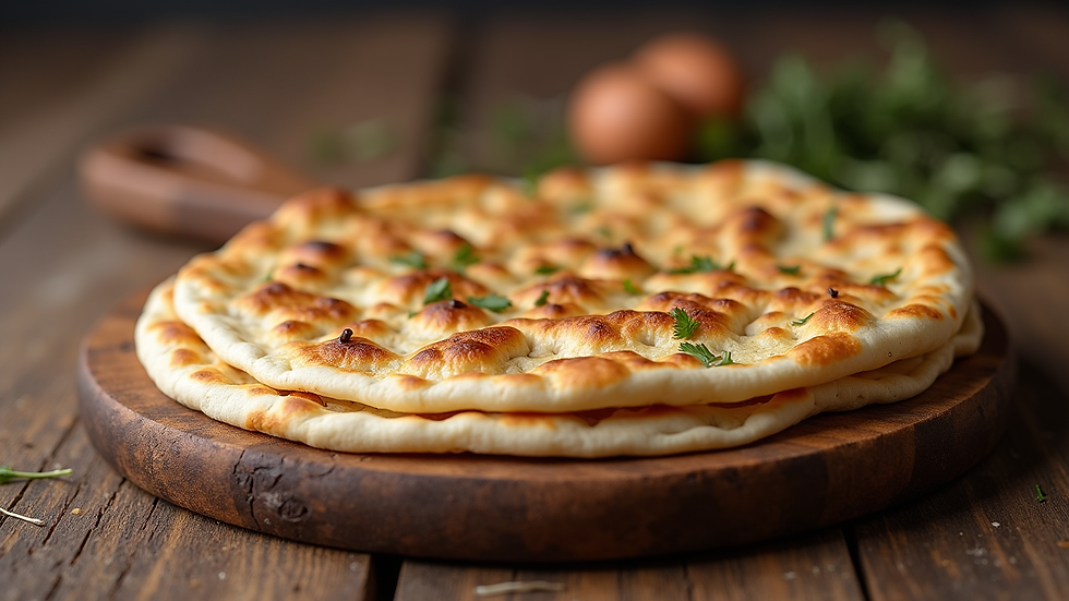 Close-up view of traditional Naxi Baba flatbread on a rustic wooden table