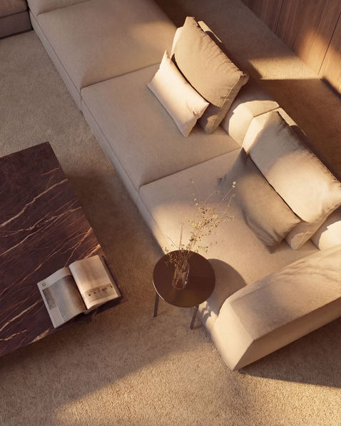 Cozy living room with sofa, table, and book.