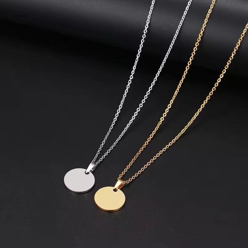10pcs Round Pendant Necklaces Made of Stainless Steel with Laser Engraved Graphi